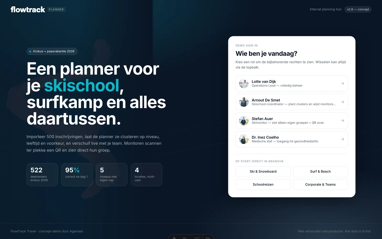 Concept website FlowTrack, home page