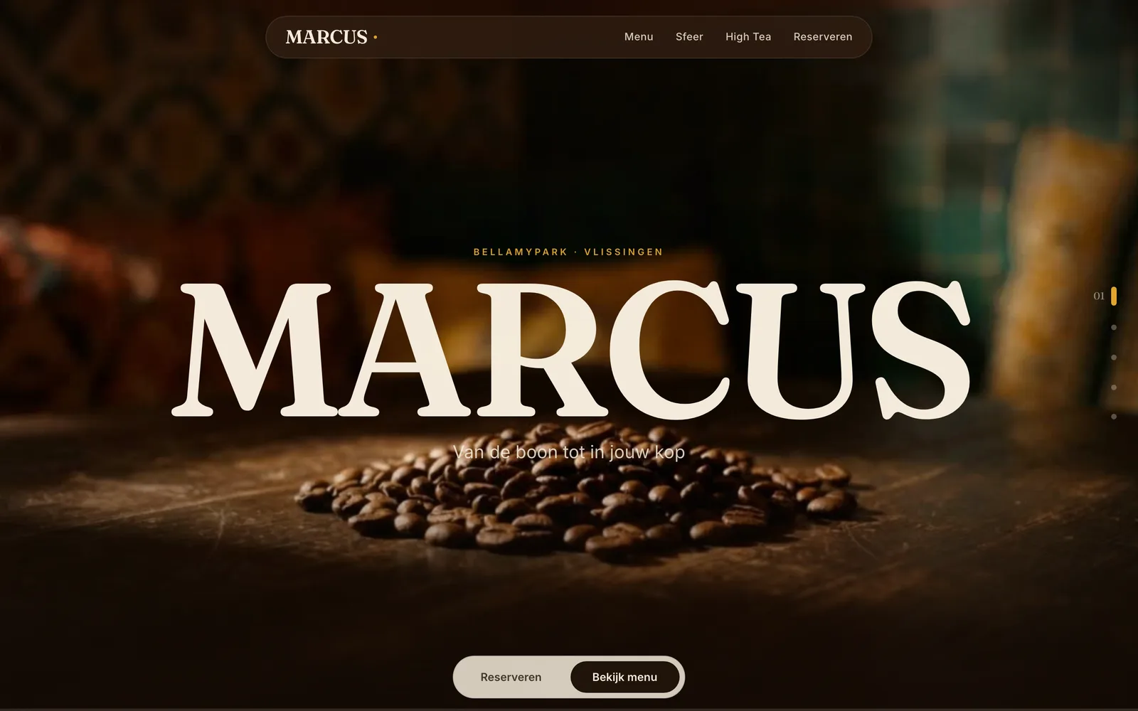 Concept website Koffiebar Marcus, home page