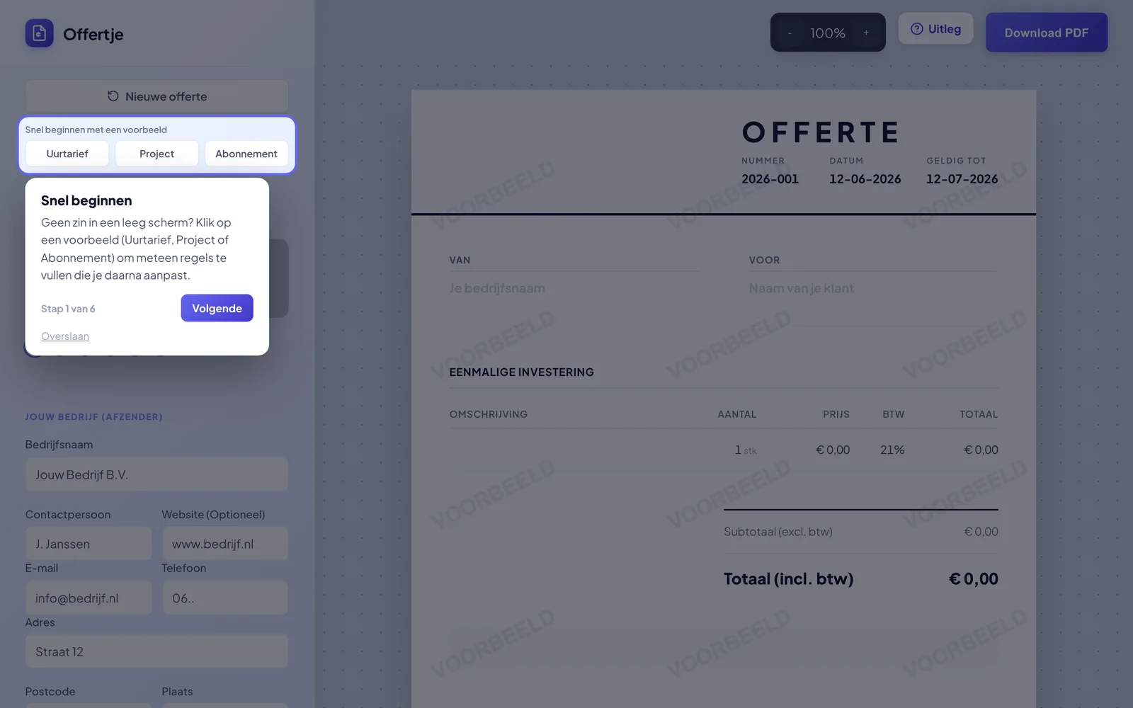 Concept website Offertje, detail view