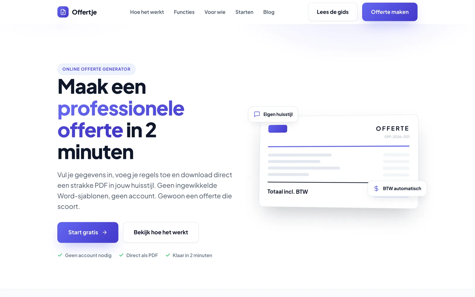 Concept website Offertje, home page