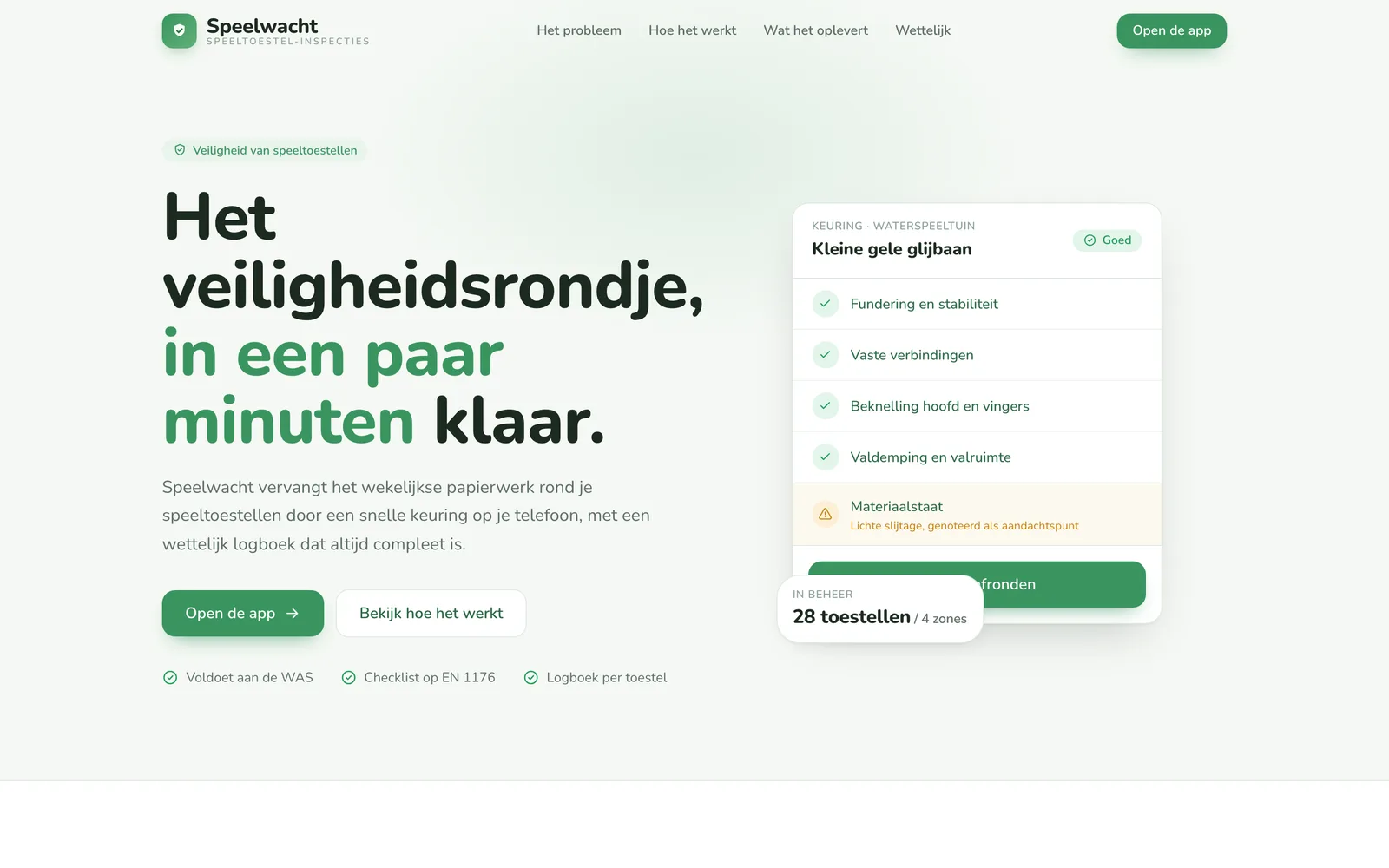 Concept website Speelwacht, home page
